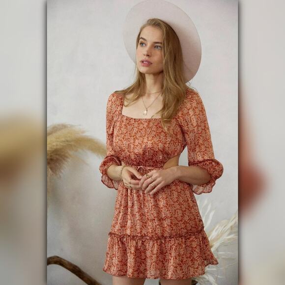 A209 • Margeaux Rust Metallic Printed Mini Dress - Picture 1 of 6